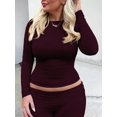 thumbnail image 1 of Women's Plus Size Long Sleeve Round Neck Plain T-Shirt, Fitted Ruched Design for Summer and Winter, 1 of 4