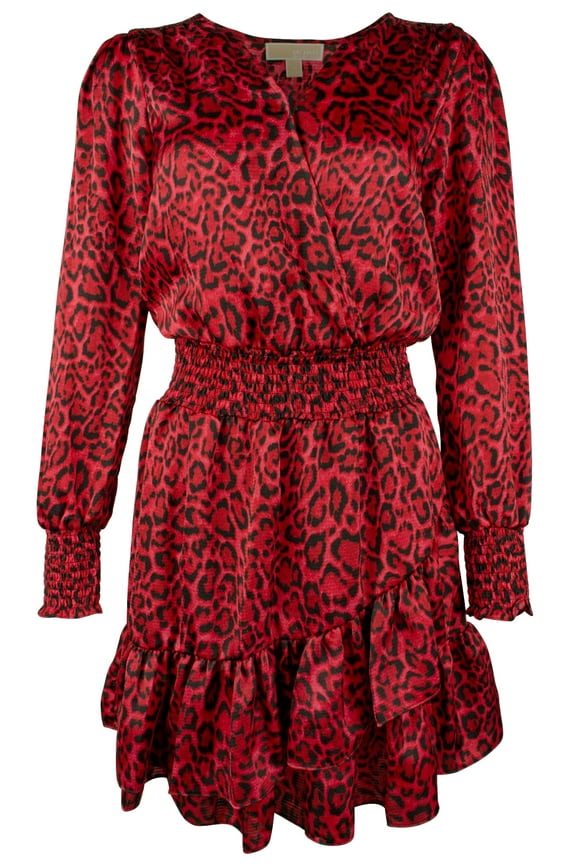 Women's Plus Size Long Sleeve Satin Wildcat Smock Dress 1X