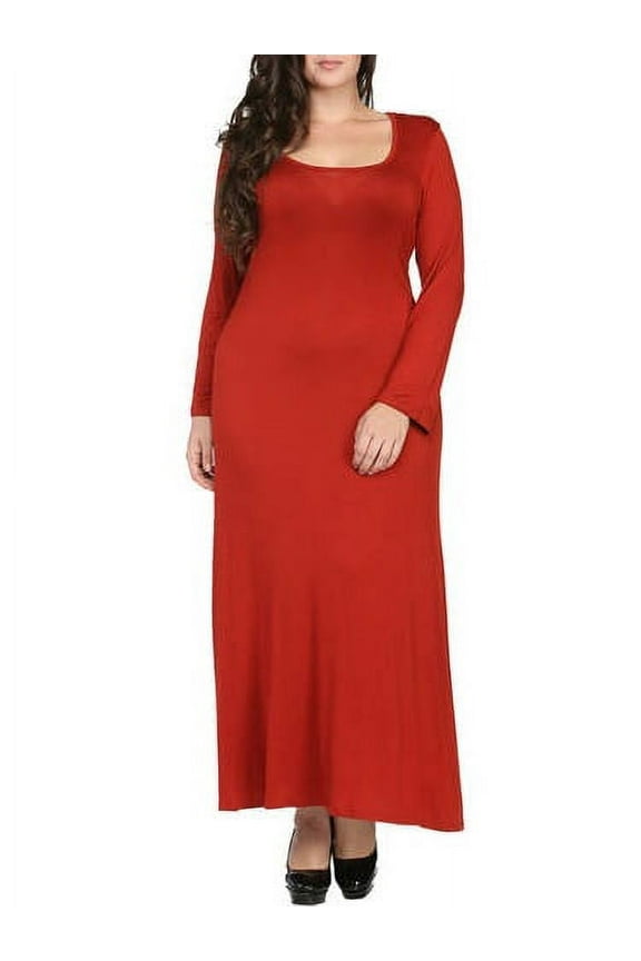 Women's Plus Size Long Sleeve Scoop Neck Maxi