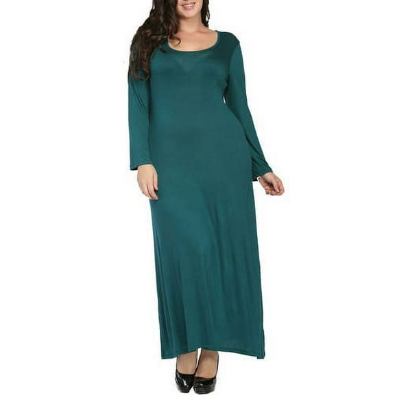 Women's Plus Size Long Sleeve Scoop Neck Maxi