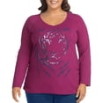 thumbnail image 1 of Women's Plus-Size Long Sleeve Side-Shirred Graphic Top, 1 of 3