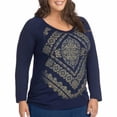 thumbnail image 1 of Women's Plus-Size Long Sleeve Side-Shirred Graphic Top, 1 of 3