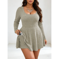 thumbnail image 1 of Women's Plus Size Long Sleeve Square Neck Ribbed Dress with Pockets A‑Line Mini Dress, 1 of 4