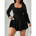 thumbnail image 1 of Women's Plus Size Long Sleeve Square Neck Ribbed Dress with Pockets A‑Line Mini Dress, 1 of 4