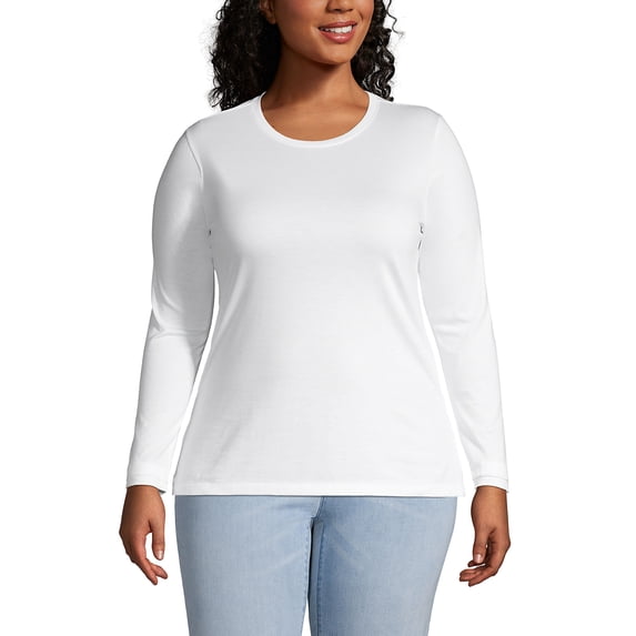 Lands' End Women's Plus Size Relaxed Supima Cotton Long Sleeve Crew Neck T-Shirt