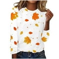 thumbnail image 1 of Women's Plus Size Long Sleeve T Shirt Maple Leaf Graphic Athletic Crewneck Fall Tops Quick Dry Loose Sweatshirt (4XL, White), 1 of 4