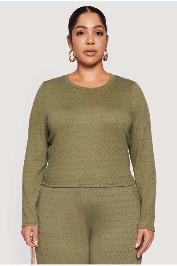 Women's Plus Size Long Sleeve Textured Knit Tee