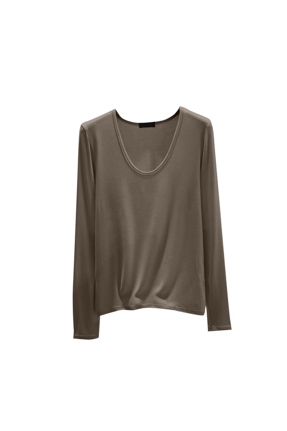 Women's Plus Size Long Sleeve Tops Modal Soft Slim Fit Blouses Layering All Season Plain Shirts
