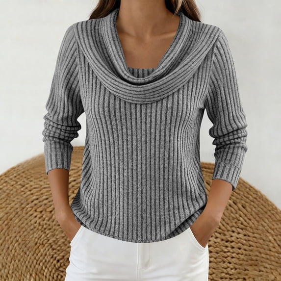 Women's Plus Size Long Sleeve Tops with Solid Color Ribbed Knit and Casual Loose Fit