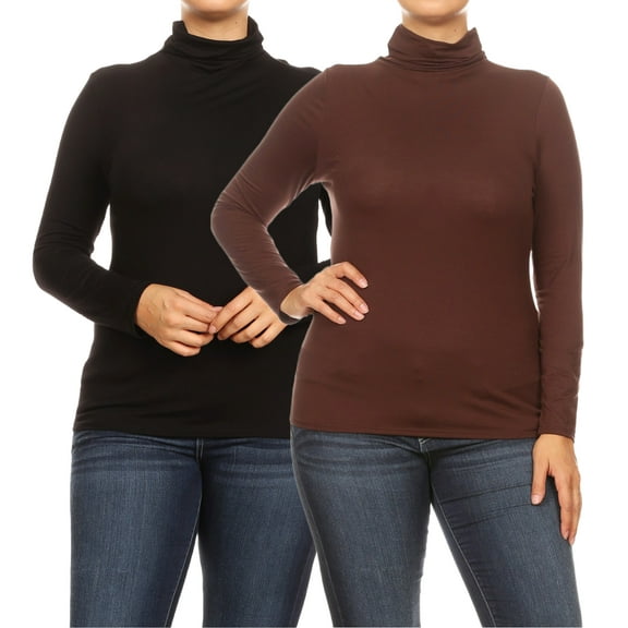 Women's Plus Size Long Sleeve Turtleneck Sweater Tops(Pack of 2)