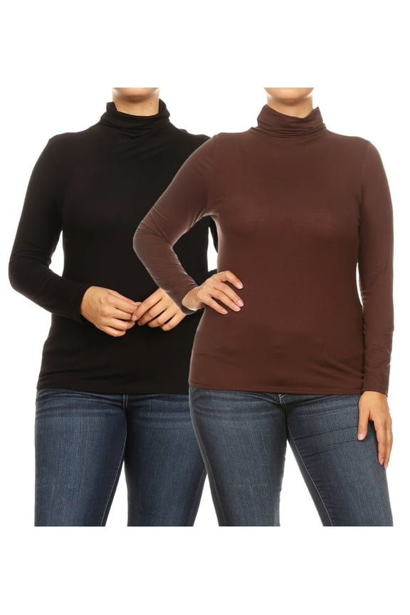 Women's Plus Size Long Sleeve Turtleneck Sweater Tops(Pack of 2)