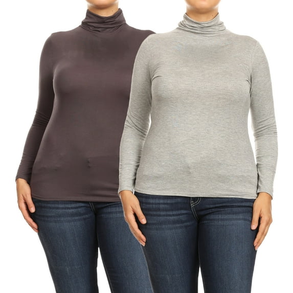 Women's Plus Size Long Sleeve Turtleneck Sweater Tops(Pack of 2)