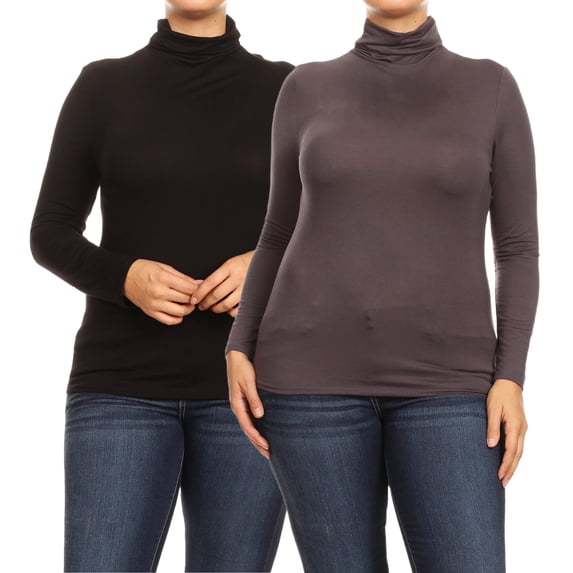 Women's Plus Size Long Sleeve Turtleneck Sweater Tops(Pack of 2)