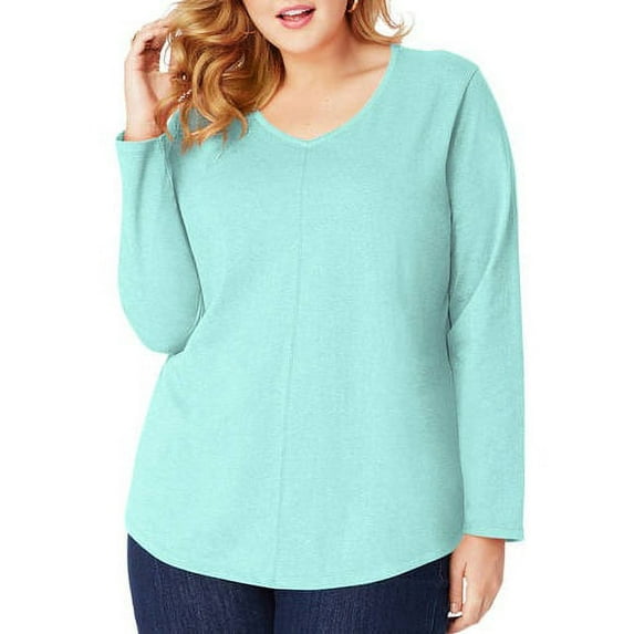 Women's Plus-Size Long Sleeve V-neck Fashion T-shirt
