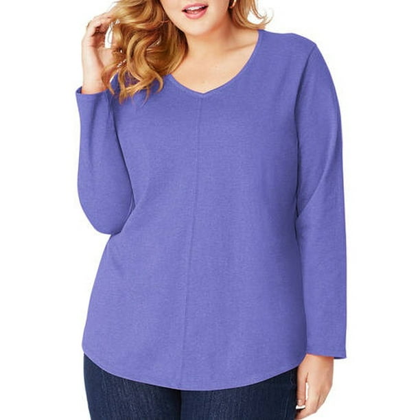 Women's Plus-Size Long Sleeve V-neck Fashion T-shirt - Walmart.com