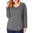 thumbnail image 1 of Women's Plus-Size Long Sleeve V-neck Fashion T-shirt, 1 of 1