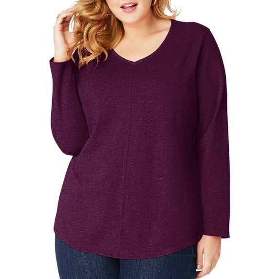 Women's Plus-Size Long Sleeve V-neck Fashion T-shirt