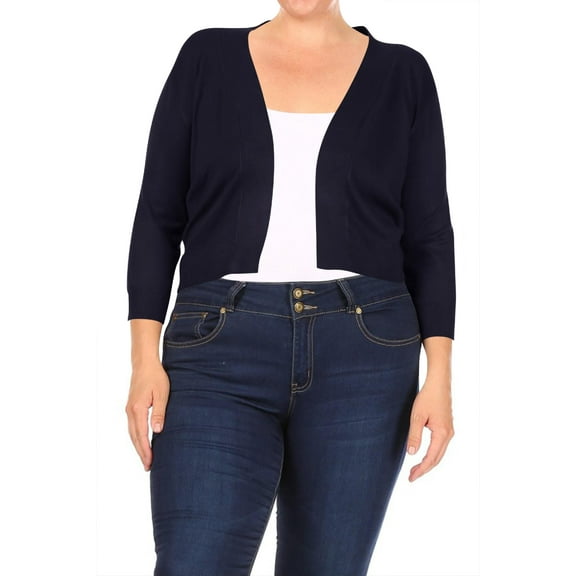 Women's Plus Size Long Sleeves Lightweight Open Solid Sweater Bolero Cardigan S-3XL
