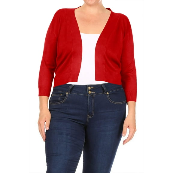 Women's Plus Size Long Sleeves Lightweight Open Solid Sweater Bolero Cardigan S-3XL