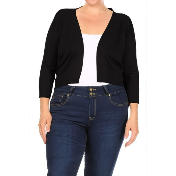Women's Plus Size Long Sleeves Lightweight Open Solid Sweater Bolero Cardigan S-3XL
