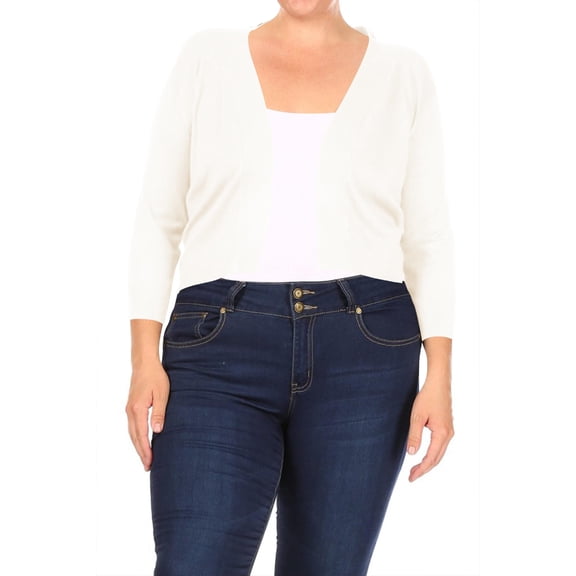 Women's Plus Size Long Sleeves Lightweight Open Solid Sweater Bolero Cardigan S-3XL