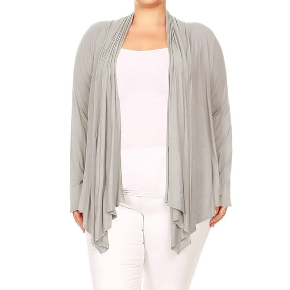 Women's Plus Size Long Sleeves Loose Fit Solid Open Cardigan