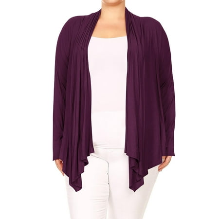 Women's Plus Size Long Sleeves Loose Fit Solid Open Cardigan