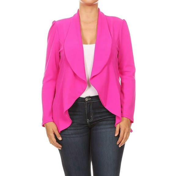 Women's Plus Size Solid Long Sleeve Blazer Jacket ? Office Workwear Open Front