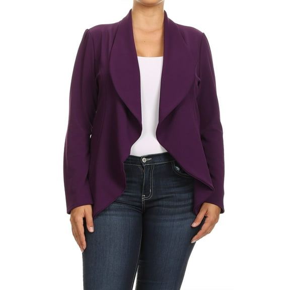 Women's Plus Size Solid Long Sleeve Blazer Jacket ? Office Workwear Open Front