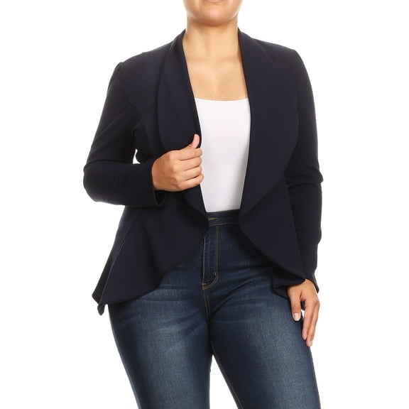 Women's Plus Size Solid Long Sleeve Blazer Jacket ? Office Workwear Open Front