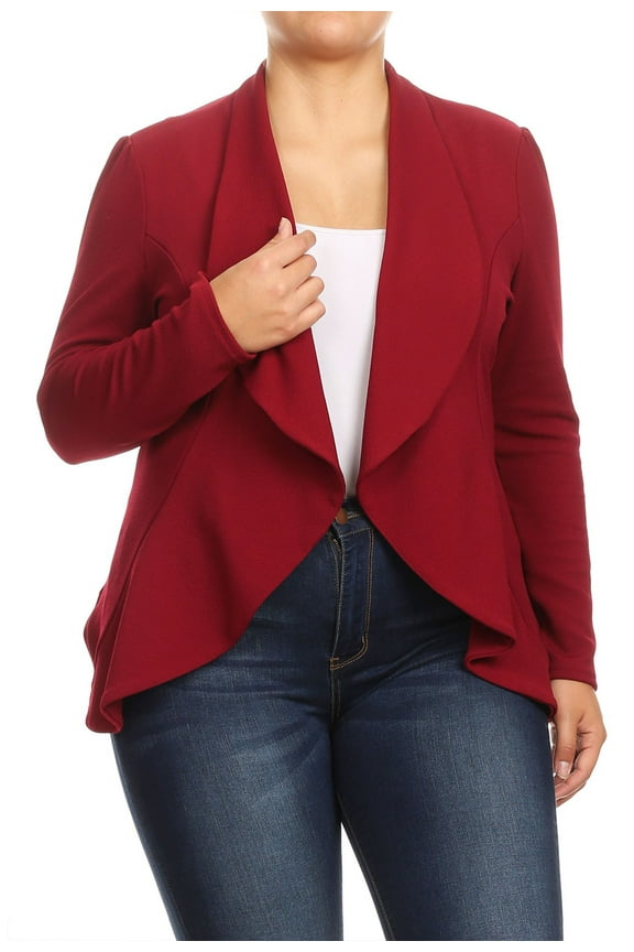 Women's Plus Size Solid Long Sleeve Blazer Jacket ? Office Workwear Open Front