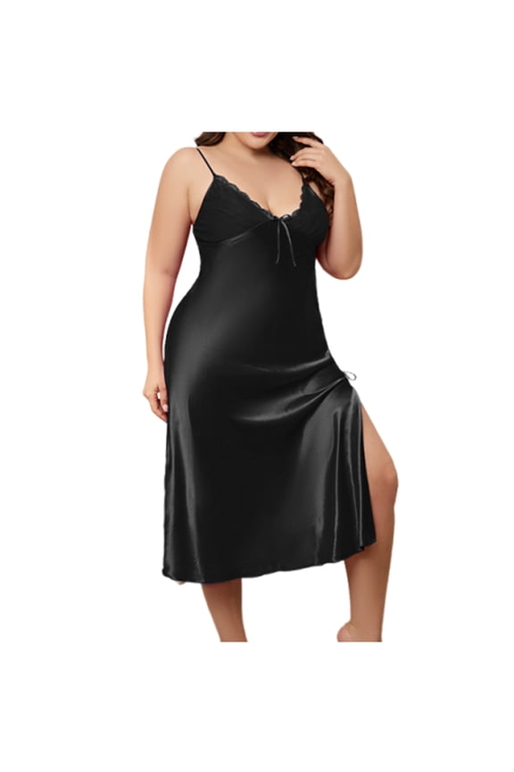 Women's Plus Size Long Slip Dress Nightgowns Sexy Lingerie Adjustable Strap Maxi Dress Silky Gown V Neck Sleep Dress