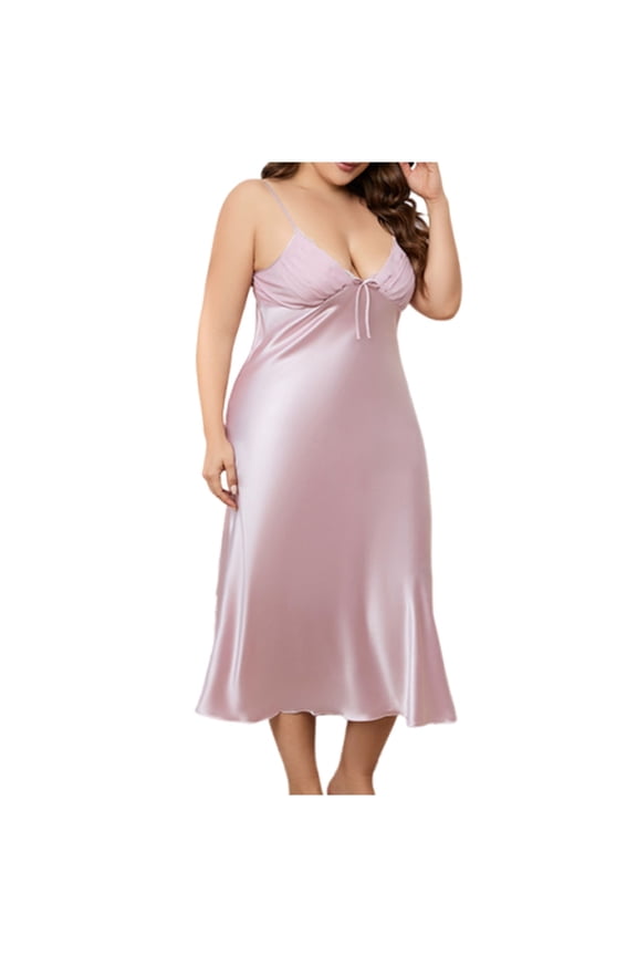 Women's Plus Size Long Slip Dress Nightgowns Sexy Lingerie Adjustable Strap Maxi Dress Silky Gown V Neck Sleep Dress