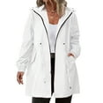 thumbnail image 1 of Women's Plus Size Long Waterproof Rain Jacket, Lightweight Hooded Windbreaker, Casual Outdoor Hiking Coat, Foldable Raincoat for Travel, All Season Rainwear, Packable Rain Jacket White XXXXXL, 1 of 6