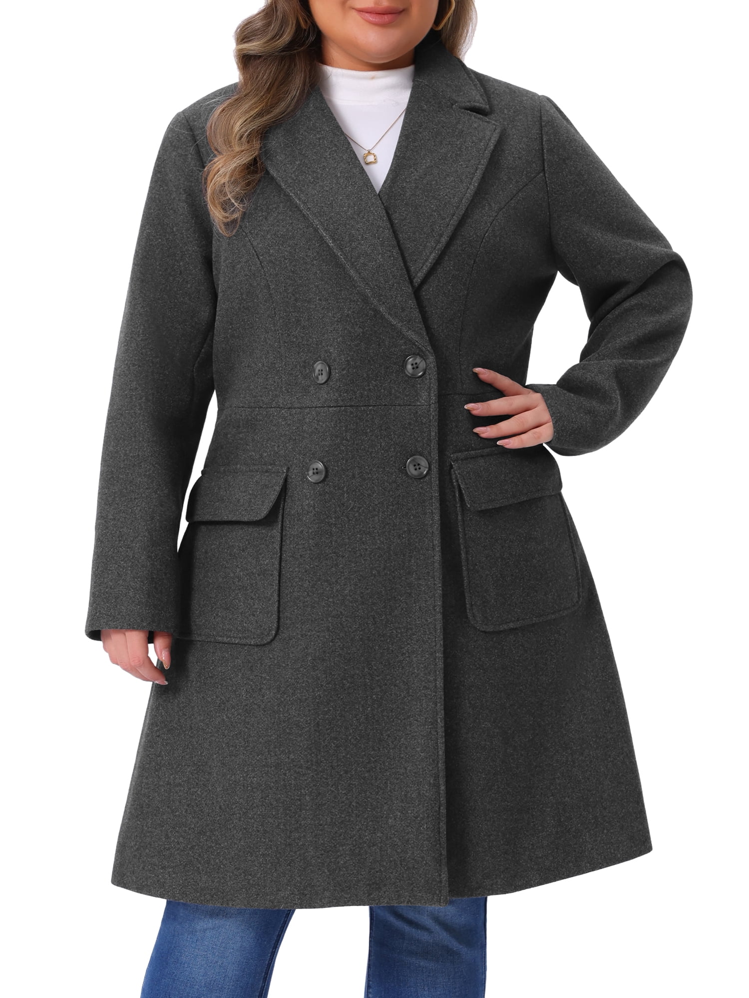 Agnes Orinda Women's Plus Size Long Winter Coats Notch Lapel