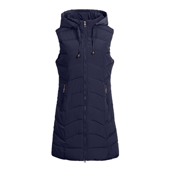 Women's Plus Size Long Winter Down Coat Vest Hooded Sleeveless Quilted Jacket Warm Outdoor Padded Zipper Pockets