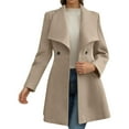 thumbnail image 1 of Women’s Plus Size Long Wool Blend Coat Winter Fall Fashion Notch Lapel Belted Trench Jacket Fully Lined Warm Outerwear Casual Wear, 1 of 2