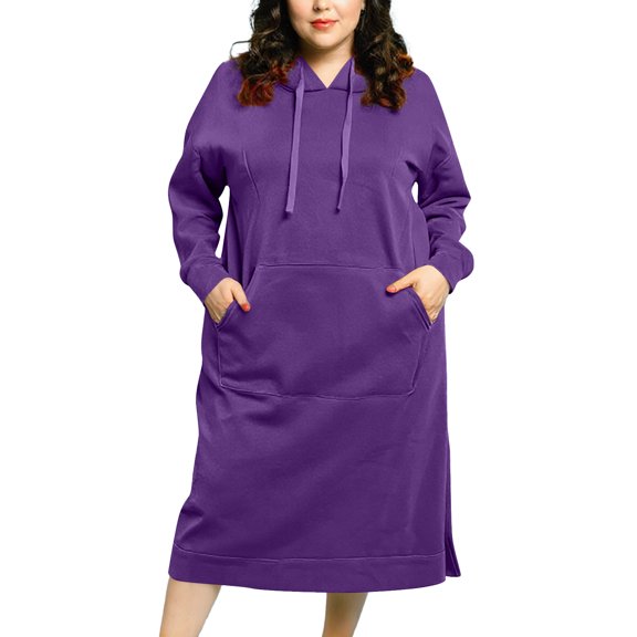 Women's Plus Size Longline Hoodie - Purple Solid Color, Classic XL Fit, Long Sleeve, Daily Casual, Size XL