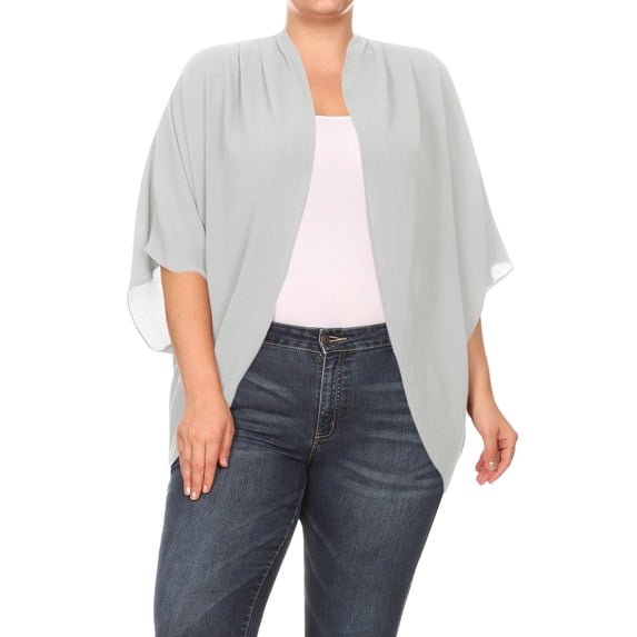Women's Plus Size Loose Fit 3/4 Sleeves Kimono Style Open Front Solid Cardigan S-3XL Made in USA