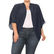 MOA COLLECTION Women's Plus Size Loose Fit 3/4 Sleeves Kimono Style Open Front Solid Cardigan S-3XL
