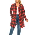 thumbnail image 1 of Women's Plus Size Loose Fit Casual Long Sleeve Plaid Midi Cardigan Side Pockets, 1 of 4