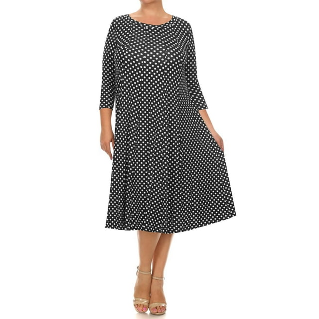 Women's Plus Size Loose Fit Scoop Neck 3/4 Sleeve Polka Dot Patterned A ...