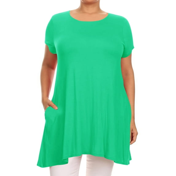 Women's Plus Size Loose Fit Short Sleeves Side Pockets Solid Tunic Top