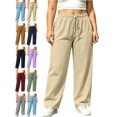 thumbnail image 1 of Women's Plus Size Loose Fit Sweatpants Elastic Drawstring Waist Casual Workout Lounge Fall Winter Everyday Pants with Pockets, 1 of 9
