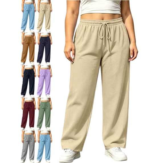 Women's Plus Size Loose Fit Sweatpants Elastic Drawstring Waist Casual Workout Lounge Fall Winter Everyday Pants with Pockets