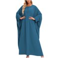 thumbnail image 1 of Women's Plus Size Loose Robe Casual Dress Solid Color Oversized Maxi Dress Ladies Long Sleeve Round Neck Long Dresses, 1 of 7