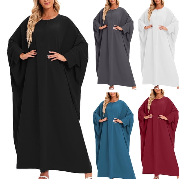 Women's Plus Size Loose Robe Casual Dress Solid Color Oversized Maxi Dress Ladies Long Sleeve Round Neck Long Dresses