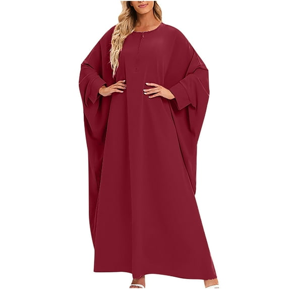 Women's Plus Size Loose Robe Casual Dress Solid Color Oversized Maxi Dress Ladies Long Sleeve Round Neck Long Dresses
