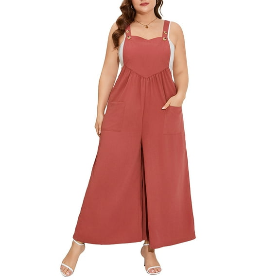 Women's Plus Size Loose Sleeveless Jumpsuits Adjustable Spaghetti Strap Stretchy Long Pant