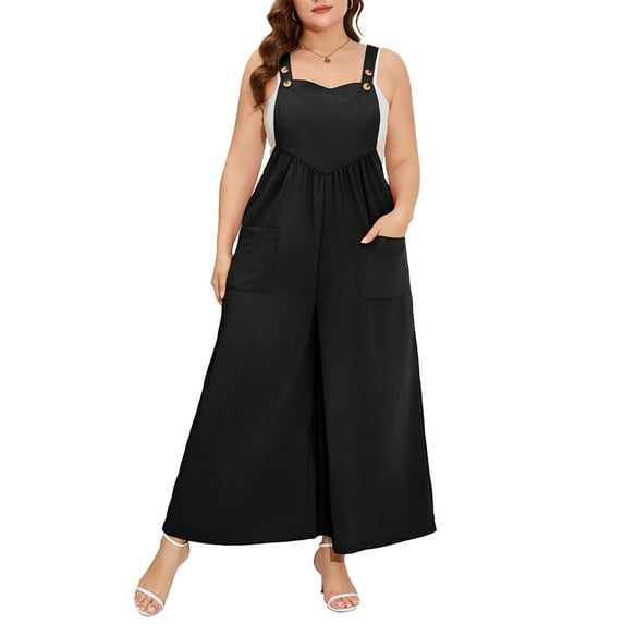 Women's Plus Size Loose Sleeveless Jumpsuits Adjustable Spaghetti Strap Stretchy Long Pant